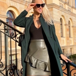 LaBalancia Skórzana Khaki Spódniczka z Falbanką (5907378523320)