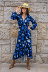 LaBalancia Sukienka "ANNA" długa - Blue Flowers (5907378503902)