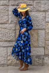 LaBalancia Sukienka "ANNA" długa - Blue Flowers (5907378503902)