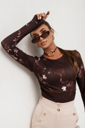 LaBalancia Bluzka SHIRA długi rękaw - Brown flowers (5907378518425)